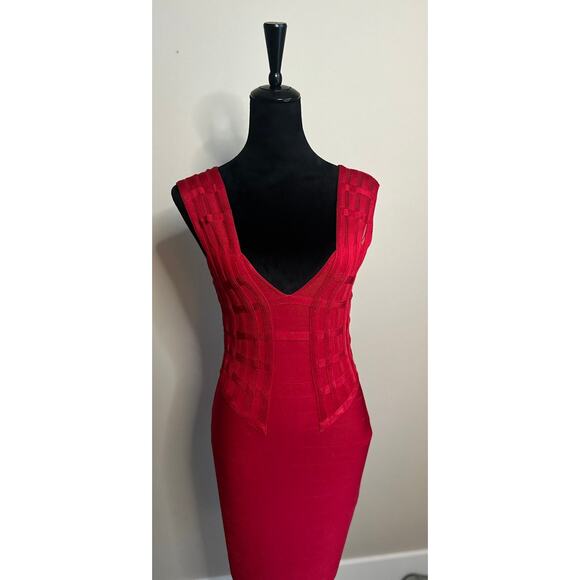 MARCIANO LOS ANGELES Women's Cut Red Milano Knee Length Bandage Dress Size M - Picture 5 of 10